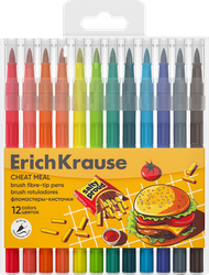 Фломастеры-кисточки ERICHKRAUSE Культ еды, 12 цветов, 12шт, фото