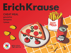 Гуашь ERICHKRAUSE Культ еды, 12 цветов по 20мл, крупный план