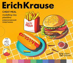 Пластилин ERICHKRAUSE Классический Культ еды 12 цветов со стеком, 216г, крупный план