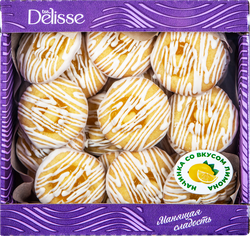 Печенье бисквитное DELISSE с начинкой со вкусом лимона, в белой глазури, 450г, вид