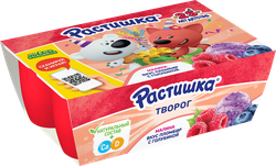 Творожок РАСТИШКА Малина, со вкусом пломбира с голубикой 3,5%, без змж, 270г, фотография