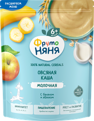 Каша овсяная ФРУТОНЯНЯ молочная, с бананом и яблоком, с 6 месяцев, 190г, крупный план