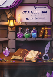 Бумага цветная SCHOOLFORMAT односторонняя, мелованная, 24 листа, 24 цвета, 60 г/м2, на скрепке, вид