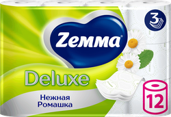 Бумага туалетная ZEMMA Deluxe Нежная Ромашка 3 слоя, 12шт, фотография