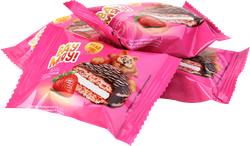 Изделие кондитерское ВАУ МЯУ Choco Pie клубничный, глазированное, весовое, крупный план