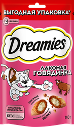 Лакомство для взрослых кошек DREAMIES с добавлением говядины, 140г, детальное фото