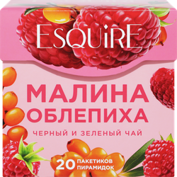 Чай черный и зеленый ESQUIRE Малина-облепиха, байховый ароматизированный, 36г, фотография