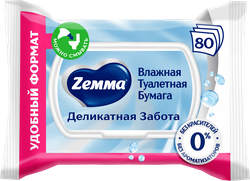 Бумага туалетная влажная ZEMMA Деликатная Забота, 80шт, картинка