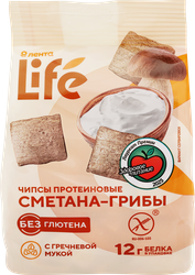 Чипсы протеиновые ЛЕНТА LIFE со вкусом грибы со сметаной, 60г, изображение
