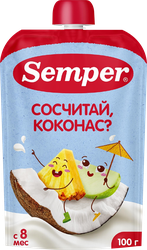Пюре фруктовое SEMPER Яблоко, банан, ананас и кокос, с 8 месяцев, 100г, детальное фото