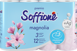 Бумага туалетная SOFFIONE Premio Romantica Magnolia 3 слоя, 12шт, крупный план