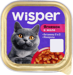 Корм консервированный для кошек WISPER Кусочки в желе с ягненком, 100г, картинка