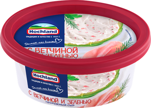 Сыр творожный HOCHLAND с ветчиной и зеленью 60%, без змж, 140г, крупный план
