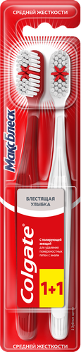 Зубная щетка COLGATE Макс Блеск, средней жесткости, 1+1, 2шт, фото