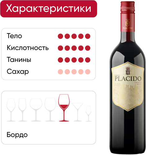 Вино PLACIDO Кьянти ординарное сортовое красное сухое, 0.75л, изображение