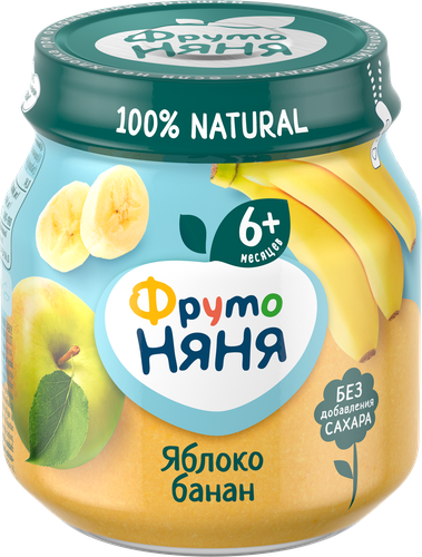 Пюре фруктовое ФРУТОНЯНЯ Яблоко и банан, с 6 месяцев, 100г, фотография