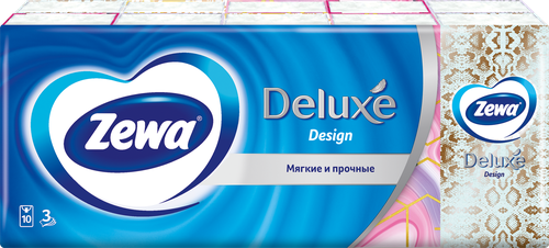 Платочки бумажные носовые ZEWA Deluxe Design 3-слоя, 10x10шт, вид