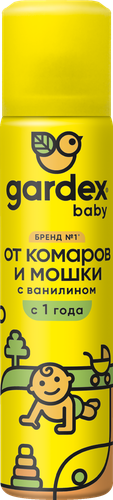 Аэрозоль от комаров и мошки детский GARDEX Baby 1+, 80мл, крупный план
