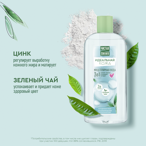 Вода мицеллярная для лица ЧИСТАЯ ЛИНИЯ Boom!Collection Идеальная кожа, вулканическая, 400мл, крупный план