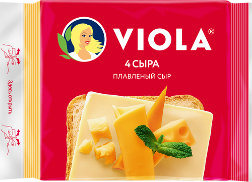 Сыр плавленый VIOLA Четыре сыра, ломтики, без змж, 140г, детальное фото