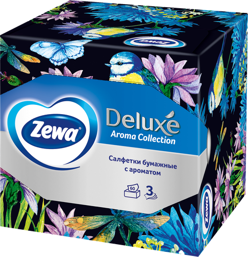 Салфетки бумажные ZEWA Deluxe Арома коллекция, 3-слоя, в коробке, 60шт, крупный план