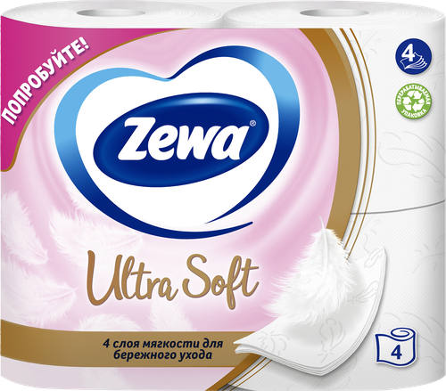 Бумага туалетная ZEWA Ultra Soft 4-слоя, 4шт, фото
