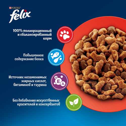 Корм сухой для взрослых кошек FELIX Мясное объедение Говядина, 600г, фотография