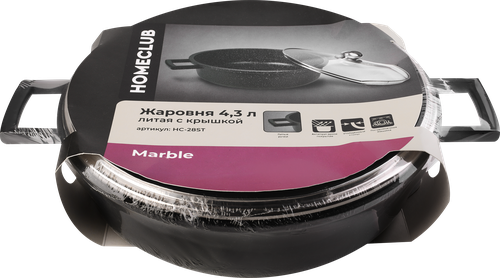 Жаровня HOMECLUB Marble 28см, литой алюминий, стеклянная крышка, 4.3л Арт. HC-28ST, детальное фото