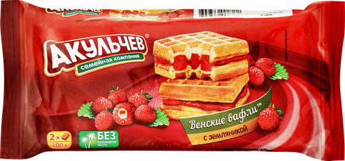 Вафли венские АКУЛЬЧЕВ со вкусом земляники, 100г, вид