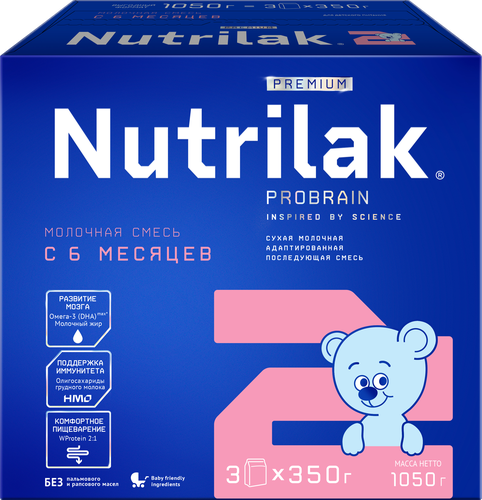 Смесь молочная NUTRILAK Premium 2 адаптированная, с 6 месяцев, 3х350г, фотография