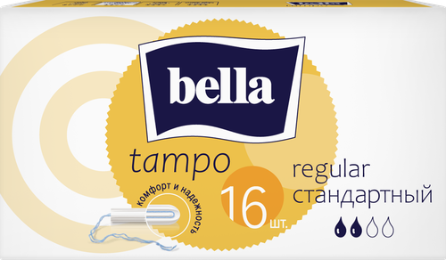 Тампоны BELLA Tampo Regular без аппликатора, 16шт, крупный план