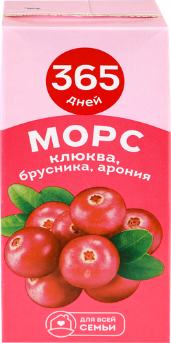 Морс 365 ДНЕЙ Клюква, брусника, арония, 1л, крупный план