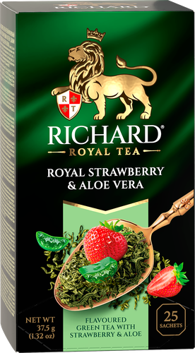 Чай зеленый RICHARD Royal Strawberry&Aloe Vera арома, 25пак, крупный план