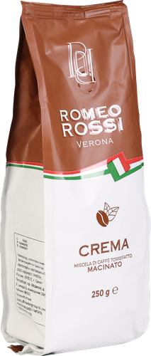 Кофе молотый ROMEO ROSSI Crema натуральный жареный, 250г, крупный план