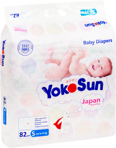 Подгузники YOKOSUN S до 6кг, 82шт, вид