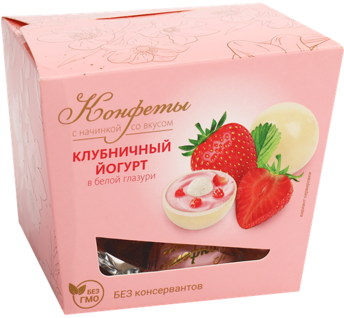 Конфеты Клубничный йогурт в белой глазури, 130г, детальное фото