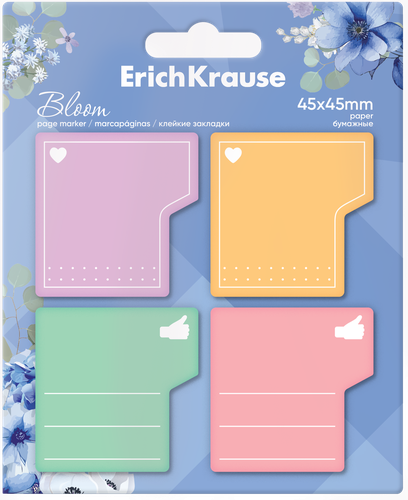 Закладки ERICHKRAUSE Pastel bloom клейкие бумажные, 4,5х4,5см, 80 листов, 4 цвета, Арт. 61771, изображение