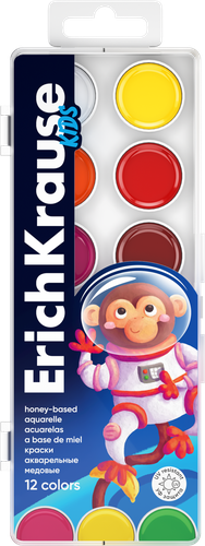 Акварель медовая ERICHKRAUSE Kids space Animals, 12 цветов, Арт. 61360, фотография