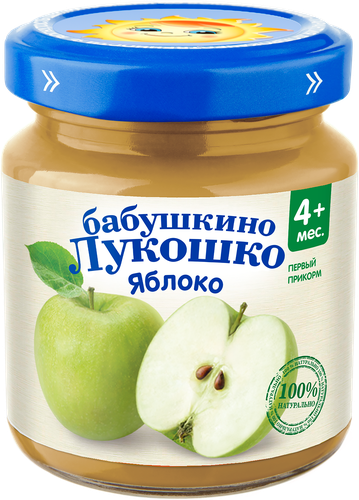 Пюре фруктовое БАБУШКИНО ЛУКОШКО Яблоко без сахара, с 4 месяцев, 100г, крупный план