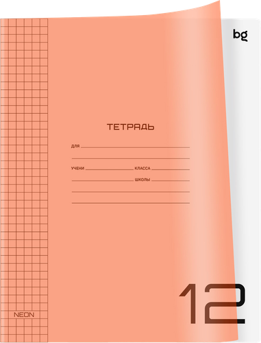 Тетрадь BG UniTone. Neon 12 листов, в клетку, пластиковая обложка, в ассортименте, Арт. 370551, фотография