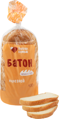 Батон ВЫБОР СЕМЬИ Нарезной, высший сорт, 400г, фотография