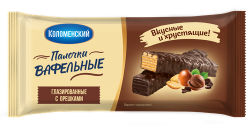 Палочки вафельные КОЛОМЕНСКИЙ глазированные с арахисом и фундуком, 140г, изображение