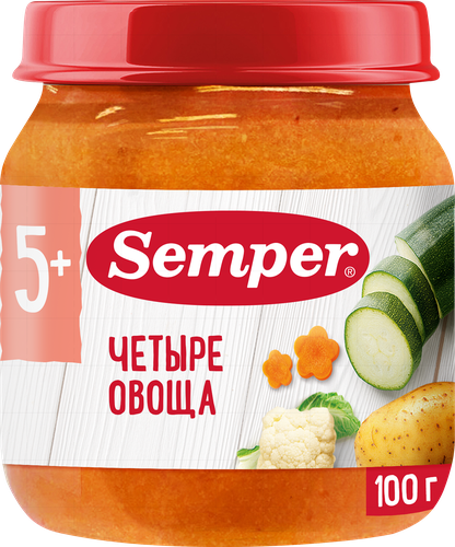 Пюре овощное SEMPER Четыре овоща, с 5 месяцев, 100г, детальное фото
