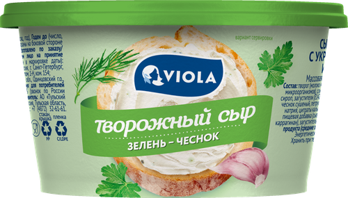 Сыр творожный VIOLA c укропом, чесноком и петрушкой 66%, без змж, 140г, фотография