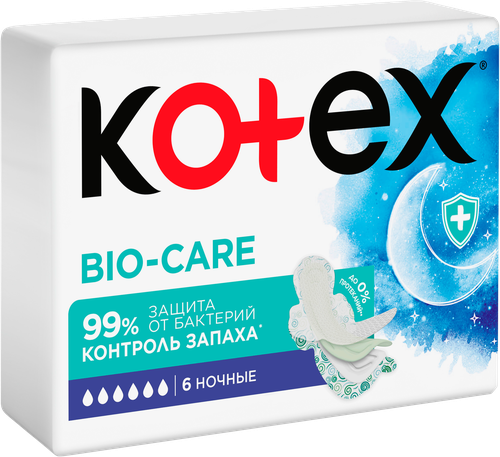 Прокладки гигиенические KOTEX Bio-care ночные, 6шт, вид