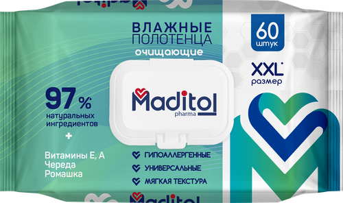 Полотенца влажные MADITOL гипоаллергенные, 60шт, фотография
