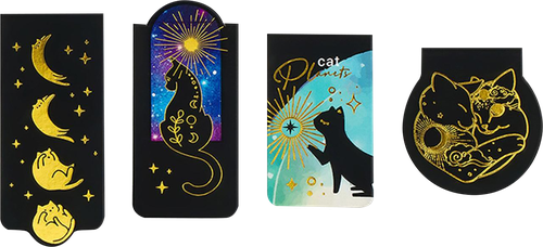 Закладки магнитные для книг MESHU Moon cat, софт-тач, фольга, 4шт, детальное фото