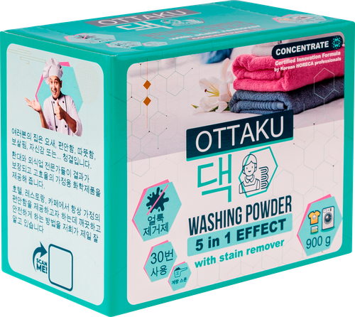 Стиральный порошок OTTAKU Effect 5в1 концентрированный, универсальный с пятновыводителем, 900г, детальное фото