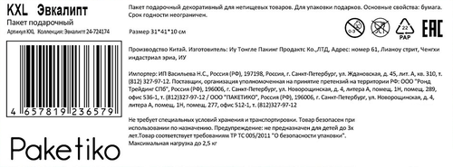 Пакет подарочный ПАКЕТИКО Эвкалипт Крафт, 31x41x10см, Арт. KXL, вид