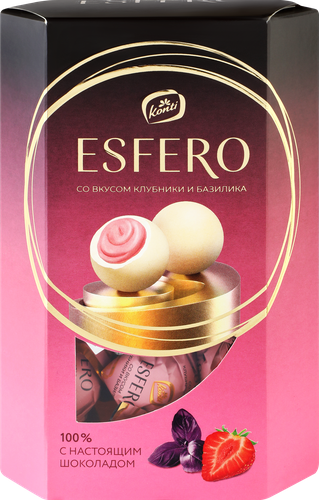 Конфеты ESFERO из белого шоколада, со вкусом клубники и базилика, 186г, детальное фото